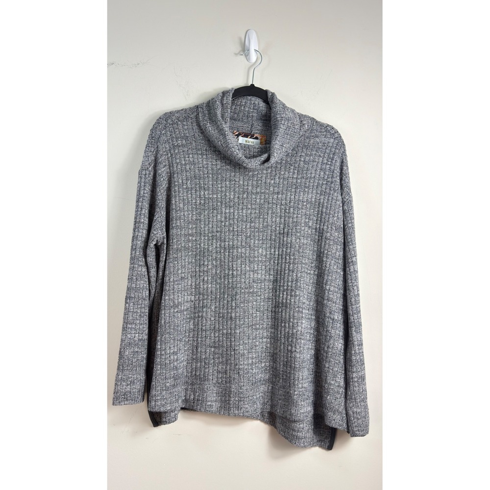 Maeve Anthropologie Cowl Neck Ribbed Knit Sweater Grey Marled Womens Medium